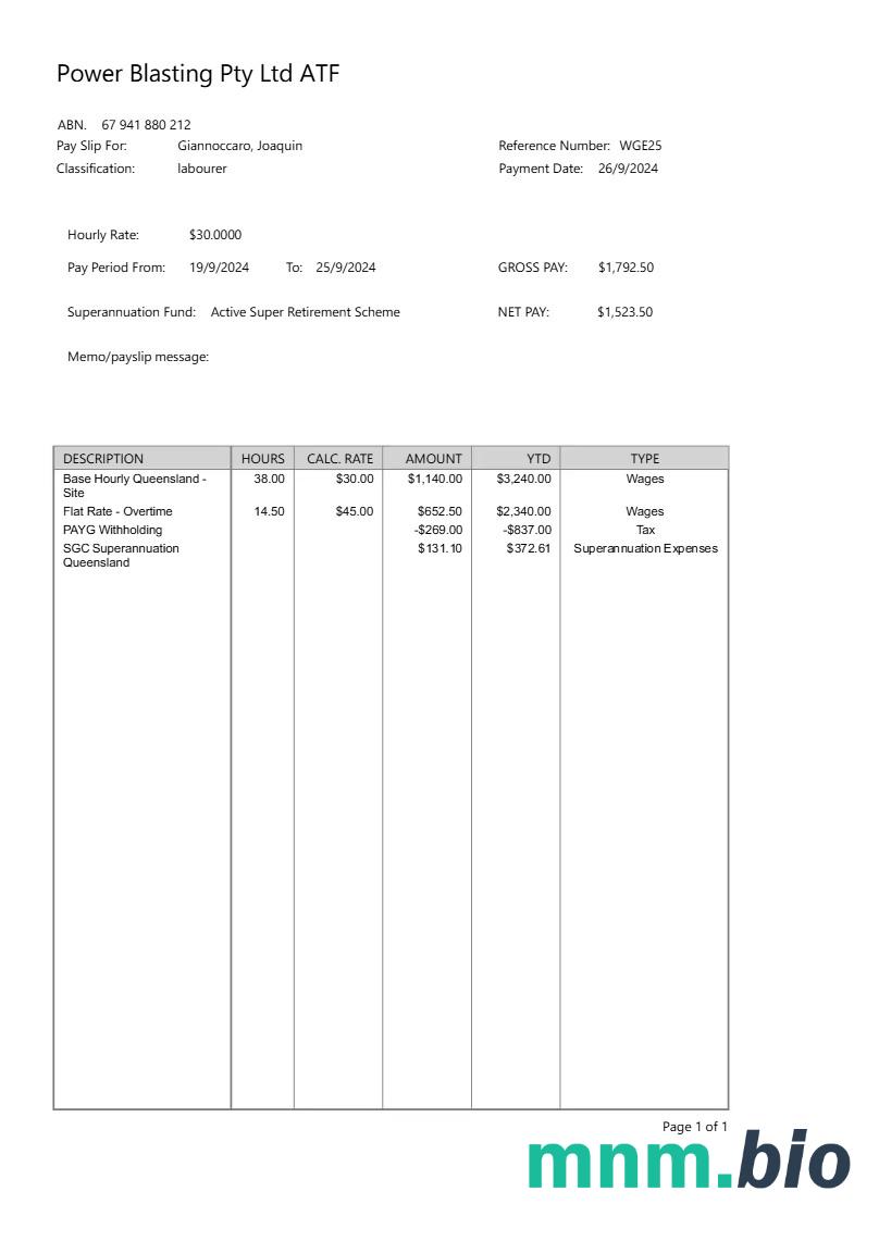 Szablon odcinka wypłaty Power Blasting w formatach Word i PDF